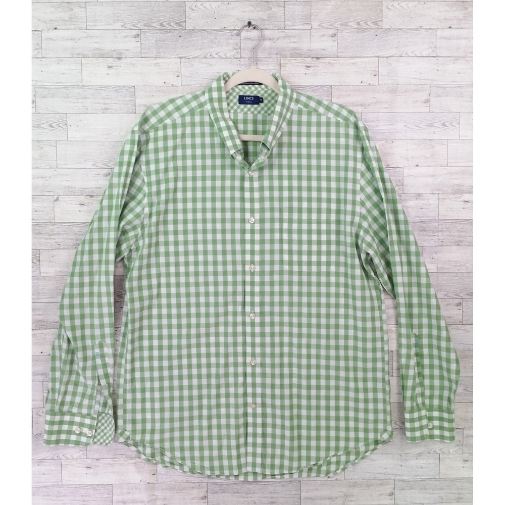 Lincs:  International Concepts Striped Green White Plaid Button-Down Shirt XL